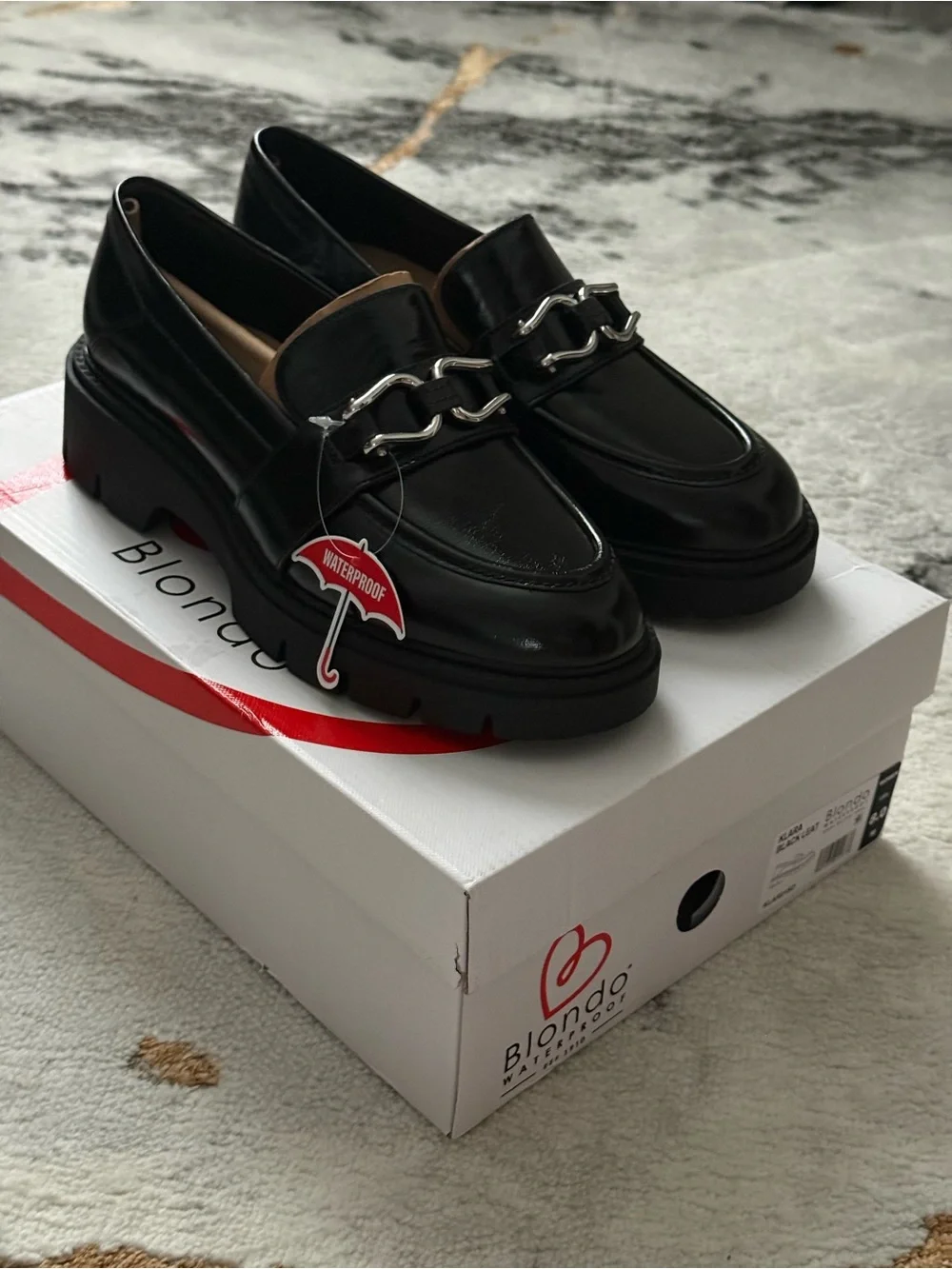 NWT Blondo Klara Black Leather Waterproof Chunky Loafers Size 8